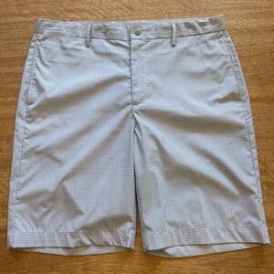 Greg Norman Mens Blue White Micro Check Golf Shorts Size 36 Performance Stretch